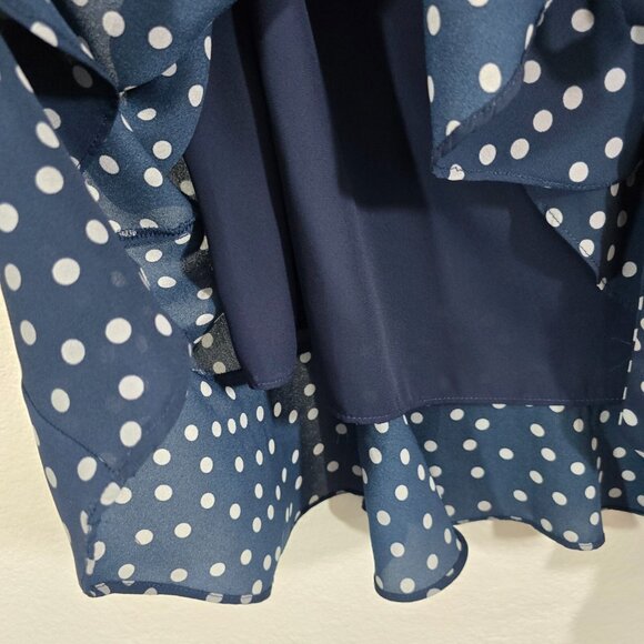 City Chic Polka Dot Dress Women Size 16 Blue Long Sleeve Tie Waist V Neck Party - Picture 6 of 10